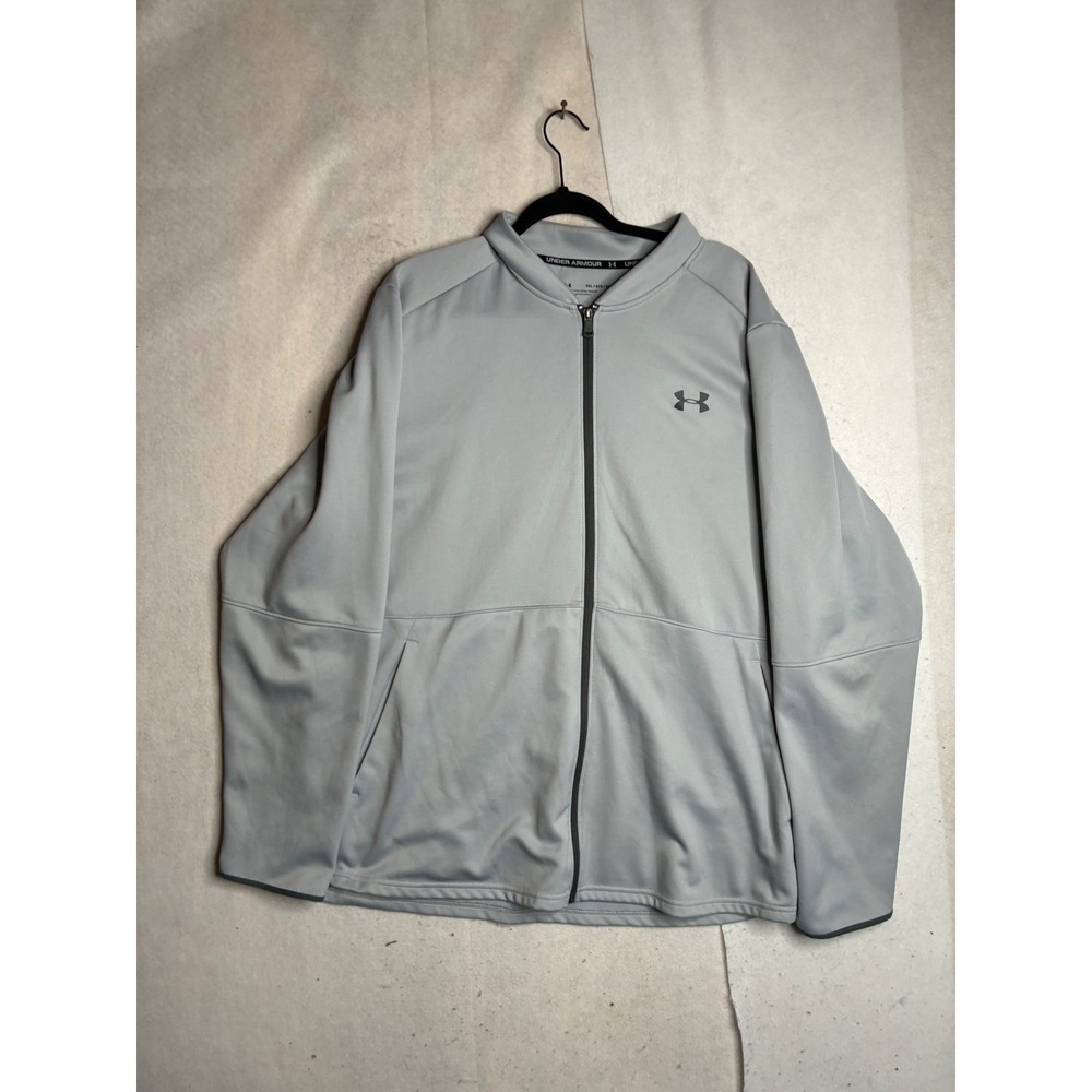 Under Armour Mens XXL Full Zip Track Jacket Gray Loose Fit Mock Neck Athletic